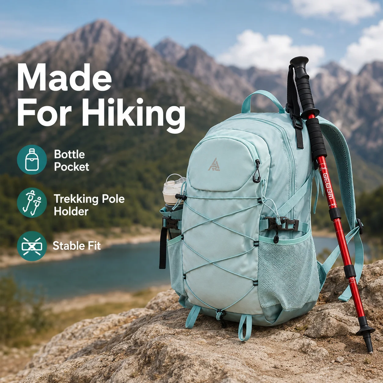 Lightweight 35L Hiking Backpack Multi Compartment Outdoor Daypack With Bottle Pockets Trekking Pole Holder For Camping Travel