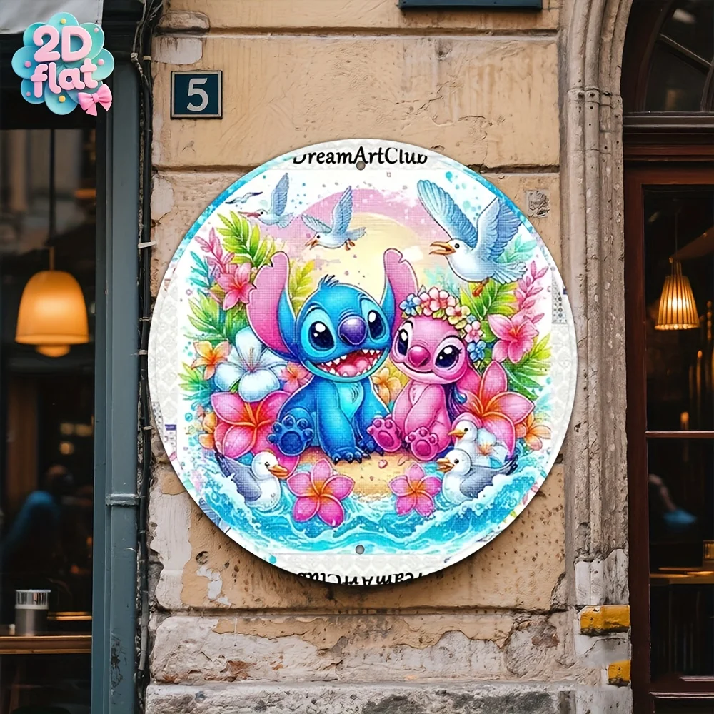 مسطح ثنائي الأبعاد، قطعة واحدة من DISNEY، لافتة دائرية ثنائية الأبعاد، لوحة ألومنيوم دائرية بخياطة، 8 × 8 بوصة، مناسبة لغرفة المعيشة وغرفة النوم والمقهى، Te