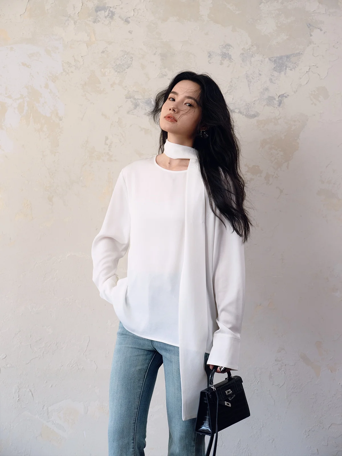 

Anti-Wrinkle Acetate Women's Loose irt Design Sensation Small ence Autumn Top with Sa French Sle Polyester Fiber