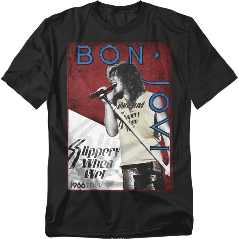 Camiseta de la gira Slippery When Wet de Bon Jovi 1986, camiseta gráfica transpirable, estilo urbano, holgada y de gran tamaño