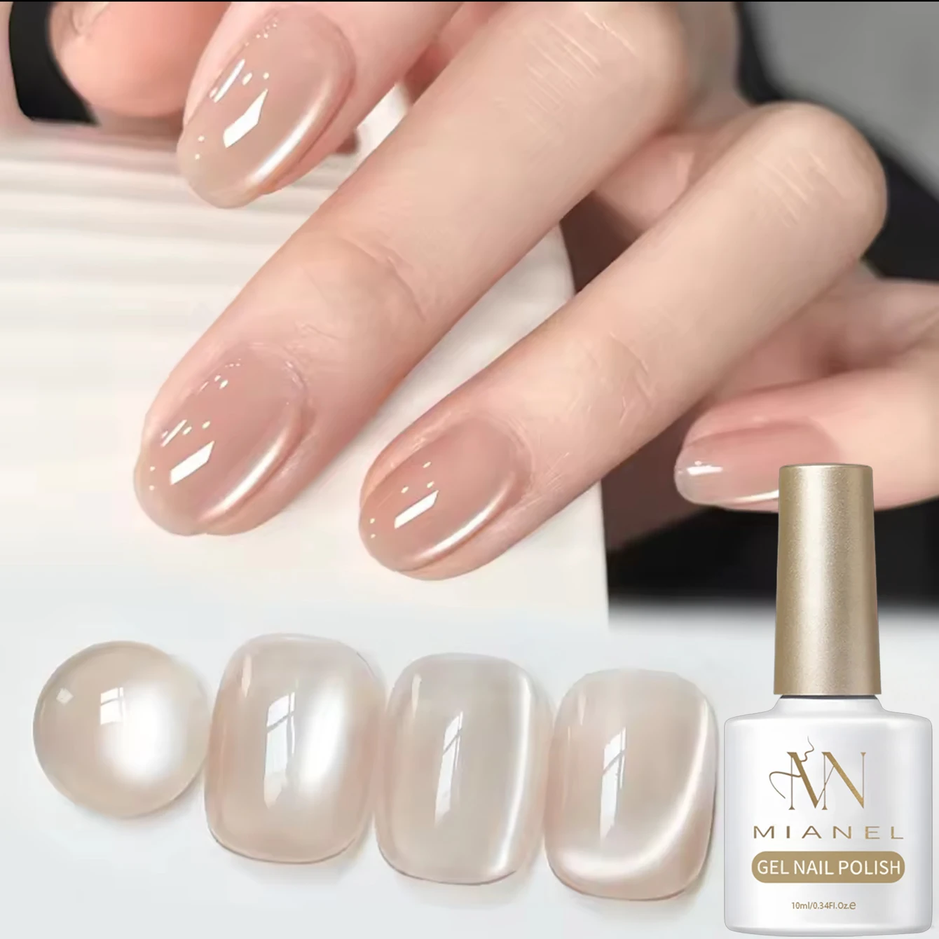 MIANEL 10ML Weißer Mondlicht-Glasperlen-Katzenaugen-Gel-Nagellack 2026 Neu Nude Porzellanweiß Kristall-Katzenaugen-Nägel Nagelkunst