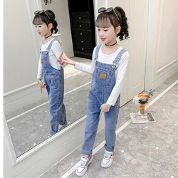 Autumn Suspenders Jeans Bib Pants 2026 Korean Style Children Overalls for Girls Denim Jean Jumpsuit Teenage 4 6 8 10 12 15 Years