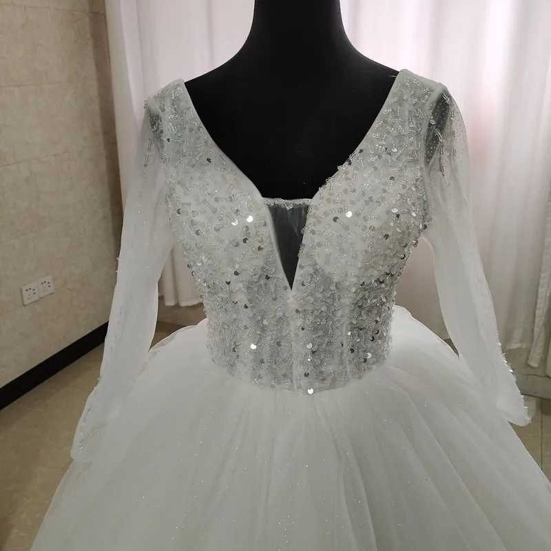 VLNUO – robe De mariée à paillettes, col en V, manches longues, dentelle ivoire, ligne A, style Boho, nouvelle collection 2022