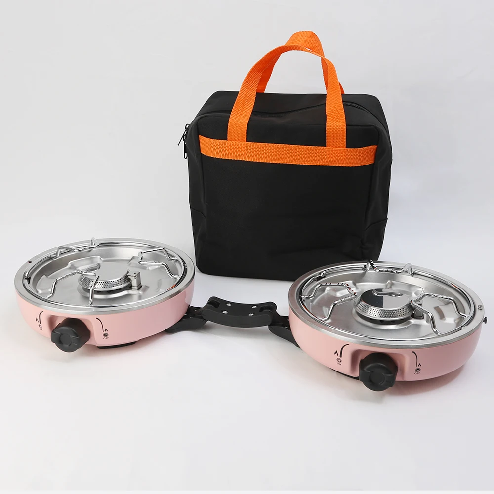 

Portable Double-Burner Camping Stove Metal Foldable Design for Outdoor Picnics, Manually Operable with Propane & Butane