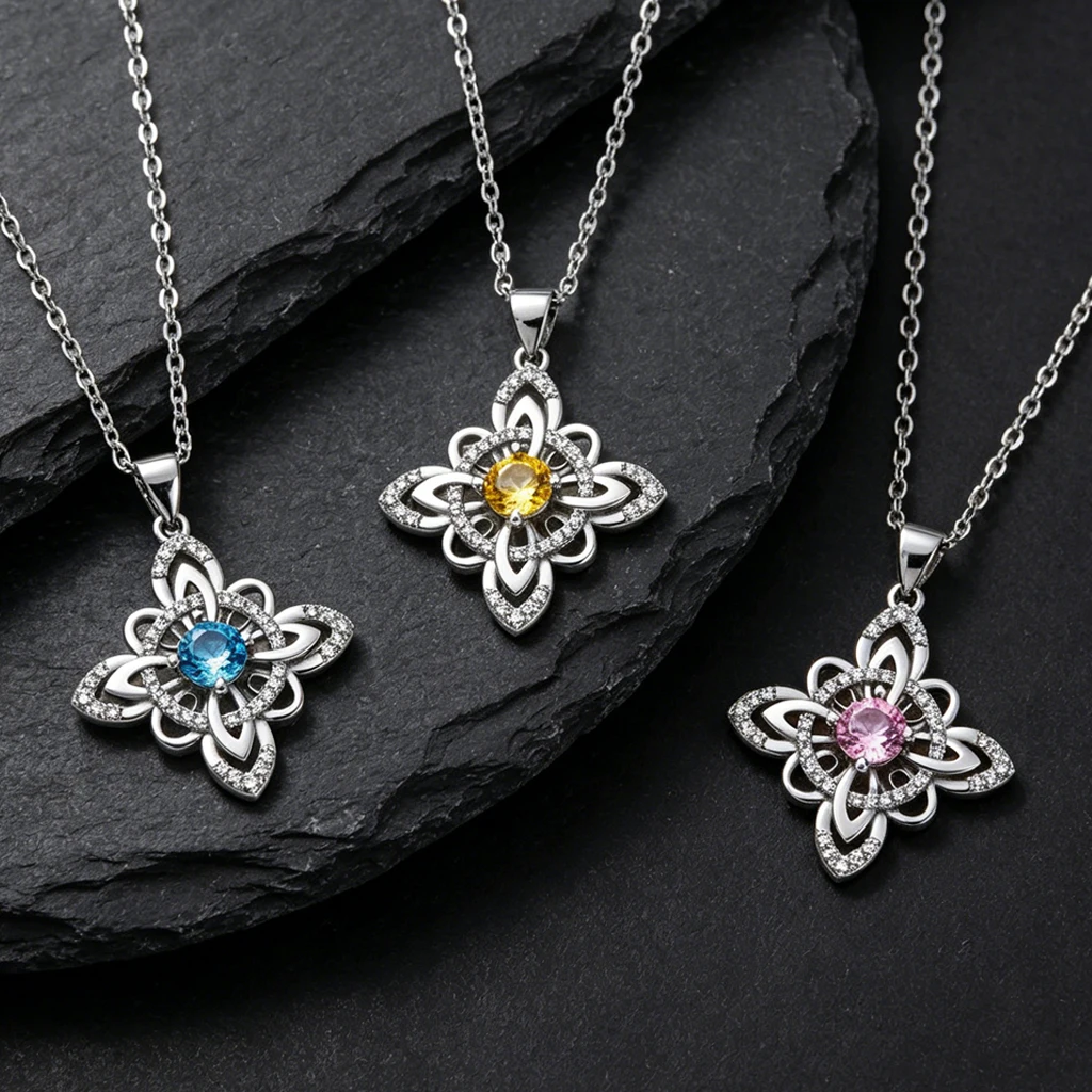 Original Strass Zirkonia Hexenknoten-Halskette Modische 12-Farben Geburtsstein-Halskette für Damen Schmuck Amulett Schutz – Detail 3