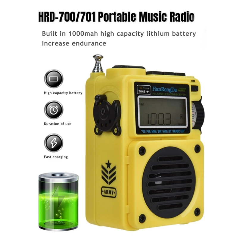 Hanrongda Hrd-701 Portable Full-Band Digital Radio Subwoofer Sound Quality Bluetooth TF Card Digital Display Radio