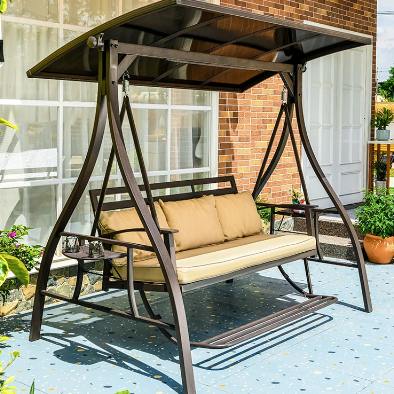 Pedal swing outdoor patio solar light rocking chair leisure home