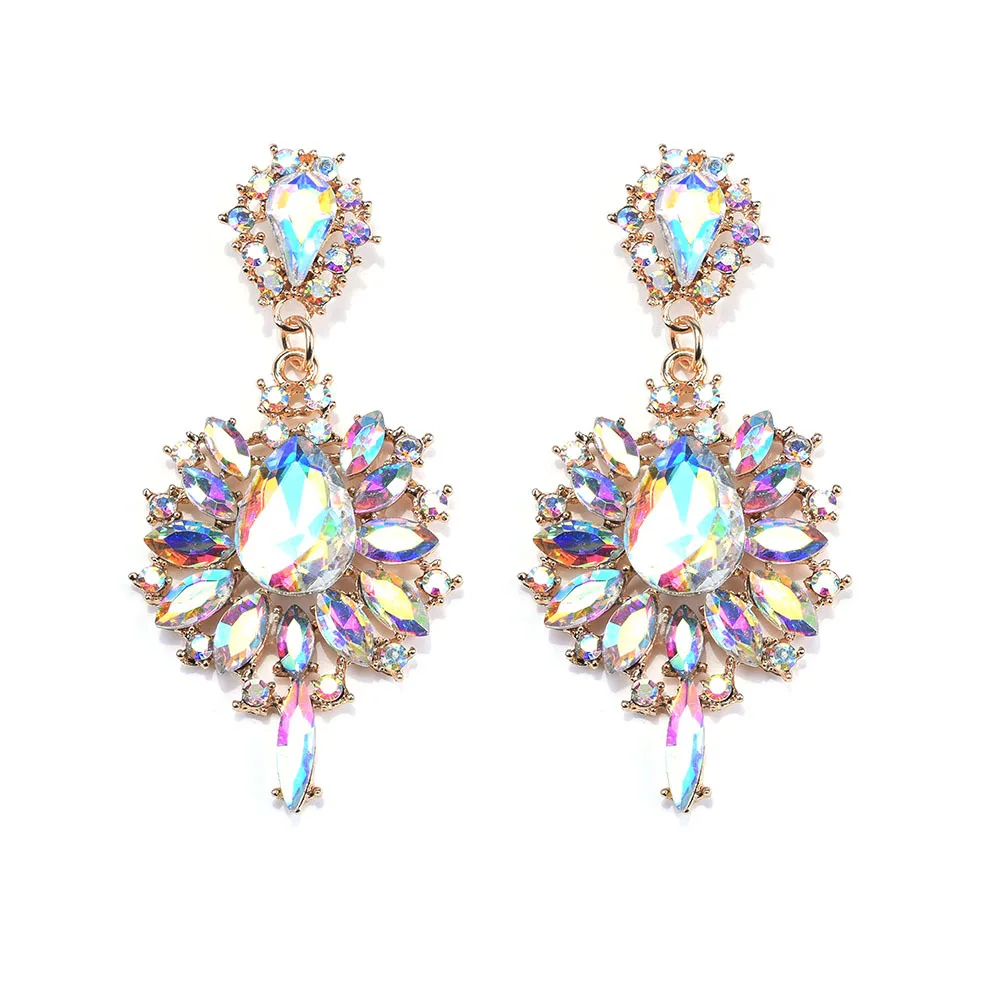 Cross-border jewelry supply, earrings, alloy diamond-encrusted large glass earrings, personalized simple earrings, foreign trade