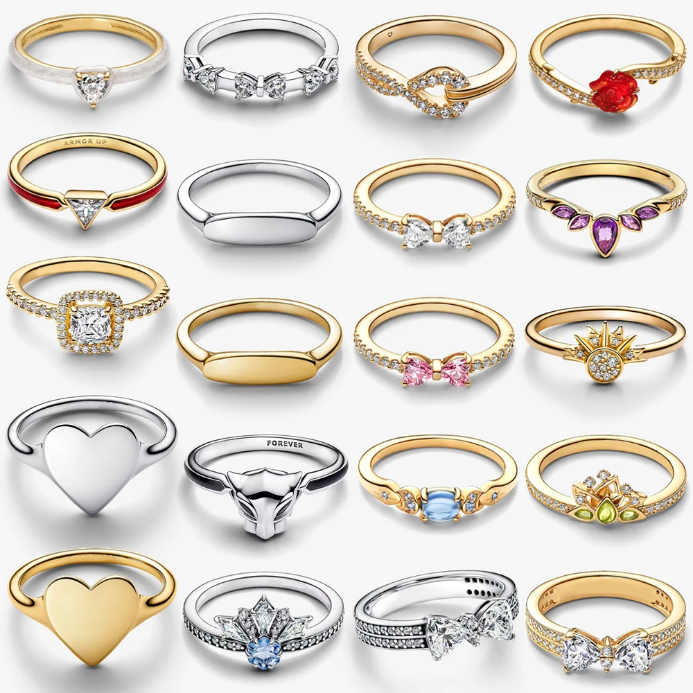 

2026 New 925 Silver Eternal Heart Rose Princess Crown Sparkling Butterfly Wings Sun Moon Ring DIY Exquisite Charm Jewelry Gift