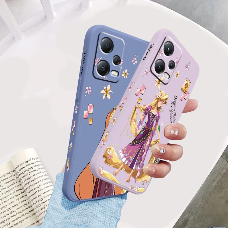 Girl Disney Tangled Rapunzel Liquid Left Rope For Xiaomi Redmi Note 13 12 12S 12R 11 11T 11S 10 10S Pro Plus 5G TPU Phone Case