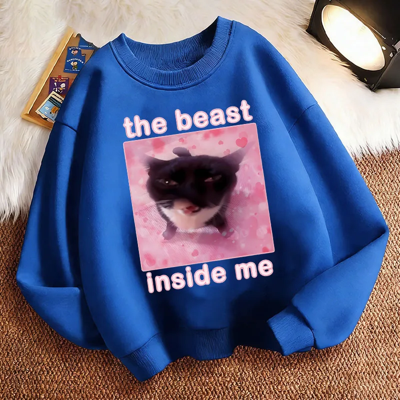 The Beast Inside Me Cat Funny Children's Sweatshirt Pullover Spring Crew Neck Graphic Print Hoodie Boy/Girl Kids Hoody