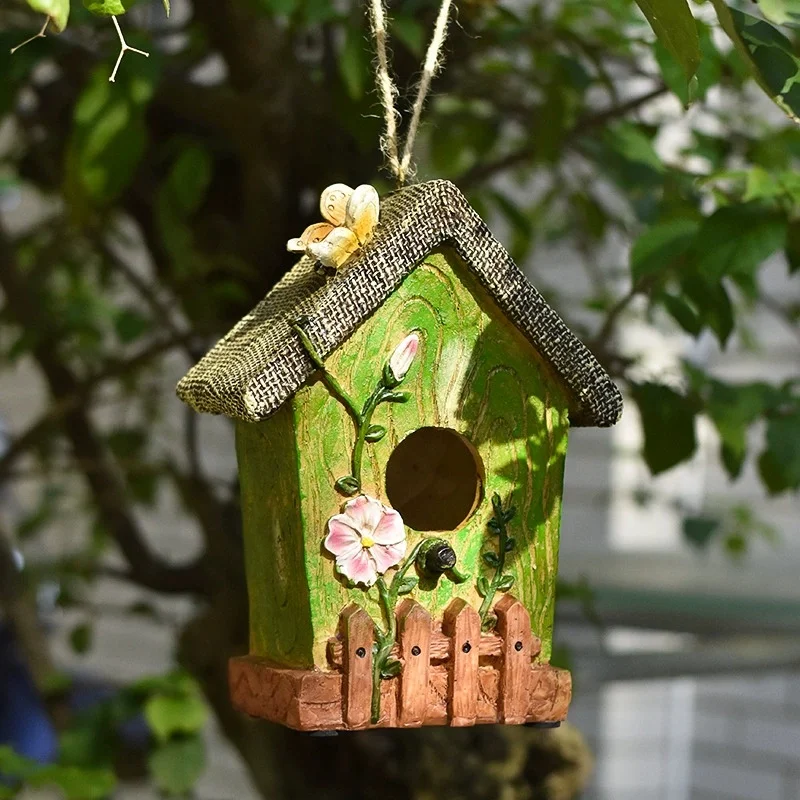 

Blue Bird House Resin Artwork Cute Garden House Decoration Piece for Hanging Nest Or Yard Gard Handmade Outside Ornaments