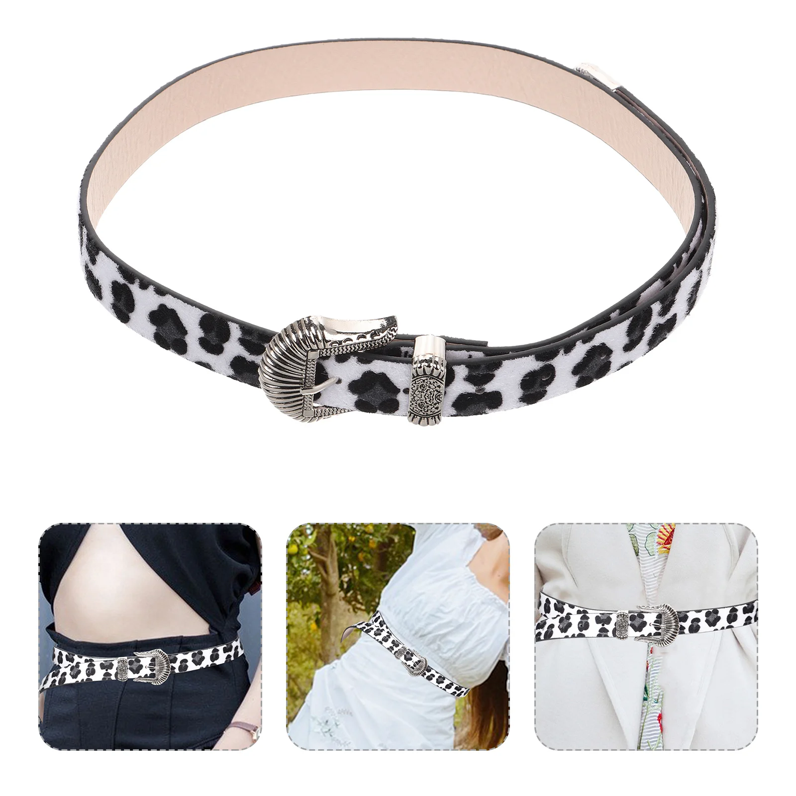 

Retro Vintage Leopard Print Artificial Belt Western Buckle Adjustable Waistband Casual Dress Belt Women