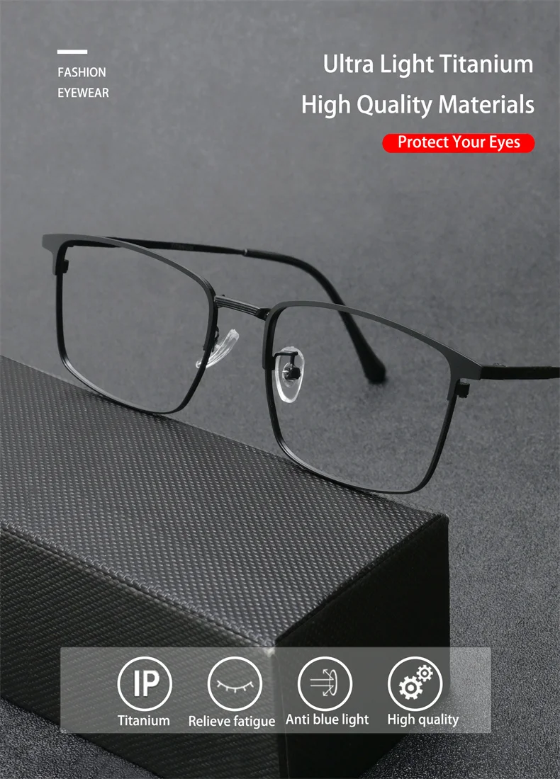 Hochwertige ultraleichte Retro-Lesebrille aus reinem Titan und Metall, Anti-Blaulicht-Lesebrille für Herren, quadratische Presbyopie-Brille – Detail 2