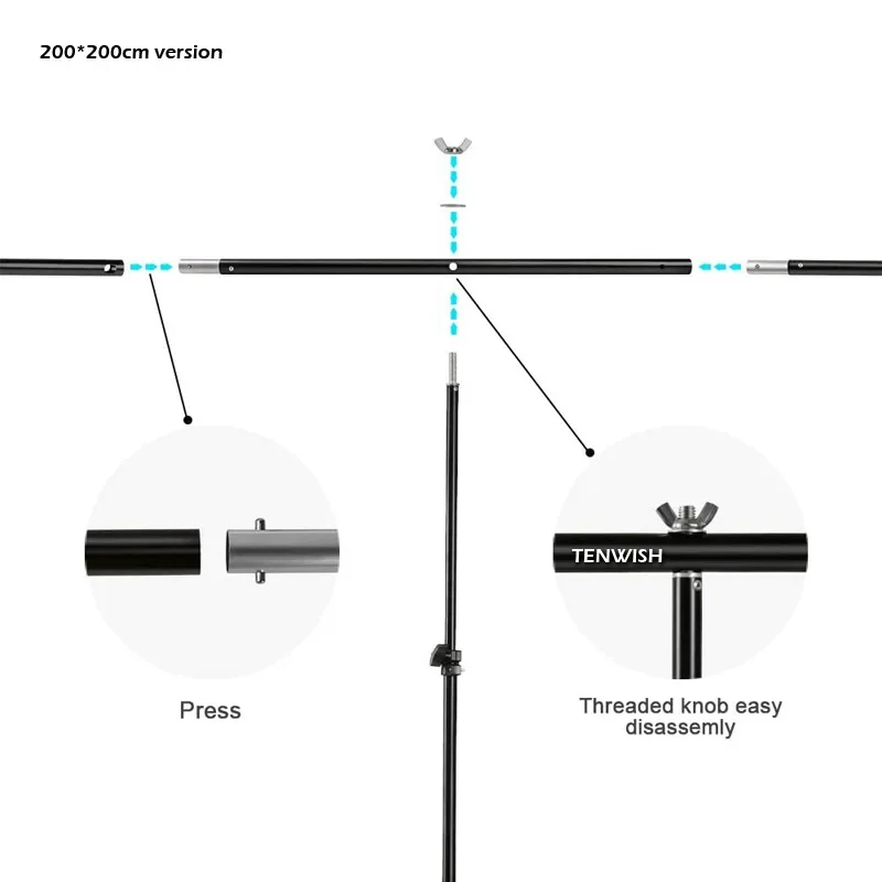 TENWISH Supporto per fondale in vinile a forma di T da 2 m Sistema di supporto per sfondo in PVC per la ripresa di prodotti Chroma Key Green Screen