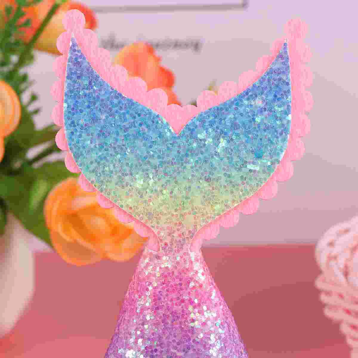 Iridescent Glitter Mini Fish Tail Hat Birthday Party Decorations for Kids Child First Birthday Hats Party