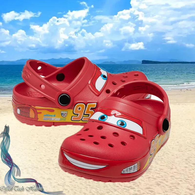 Cute Cartoon Lightning McQueen Waterproof EVA Kids' Outdoor Casual Ankle-wrap Sandals Breathable Design Comfortable Durable Idea