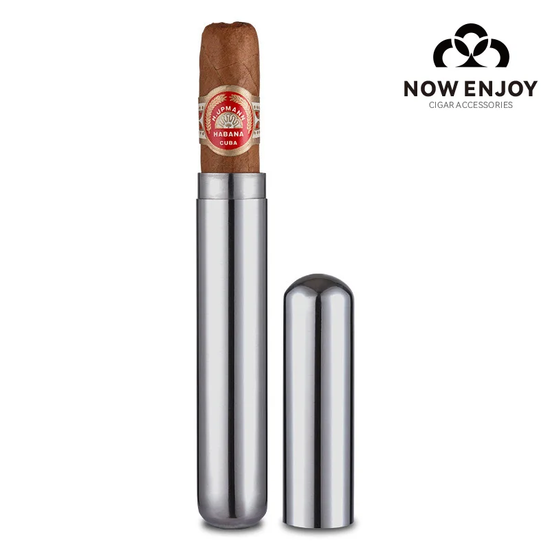 

Portable Stainless Steel Cigar Tube Case Single Pipe Storage Tube Cuban cigar case cigar holder Smoking Accessories