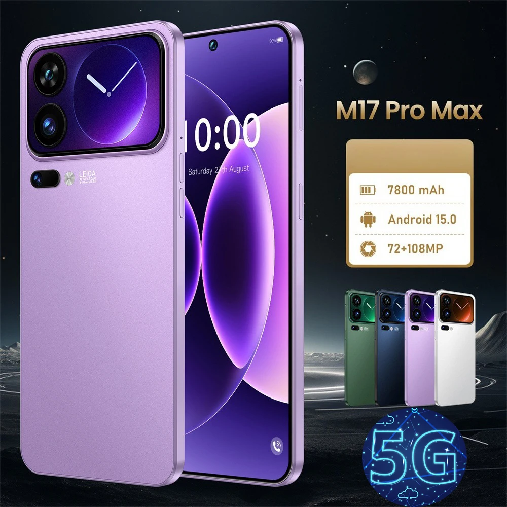 Nouveau Smartphone M17 Pro Max 7.3HD en Promotion 2026 – Téléphones Portables 4G 5G Double SIM Double Veille 7800mAh Android 15