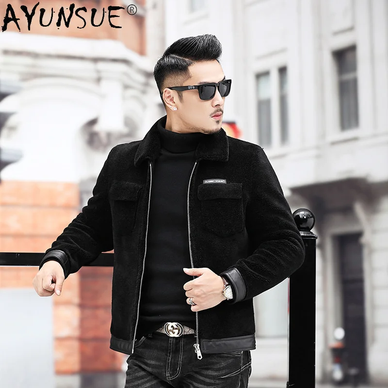 

Autumn and Winter Jacket Men Clothing Real Wool Fur Coat Sheep Shearing Embroidery Jackets Mens Chaqueta Hombre LXR936