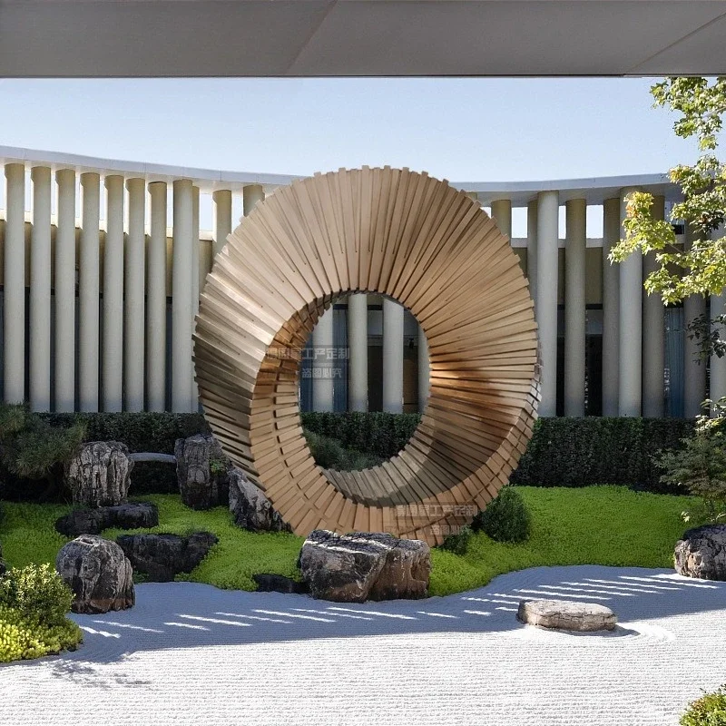 Stainless steel brushed electroplating ring abstract sculpture metal manufacturer makes water feature landscape garden large orn