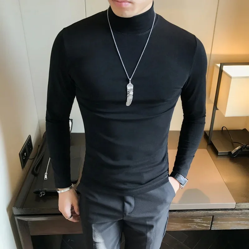 Winter Thermal Underwear Men High Collar Modal Plain Undershirts Man Warm Turtleneck Pullover Long Sleeve Tops Clothes Termico