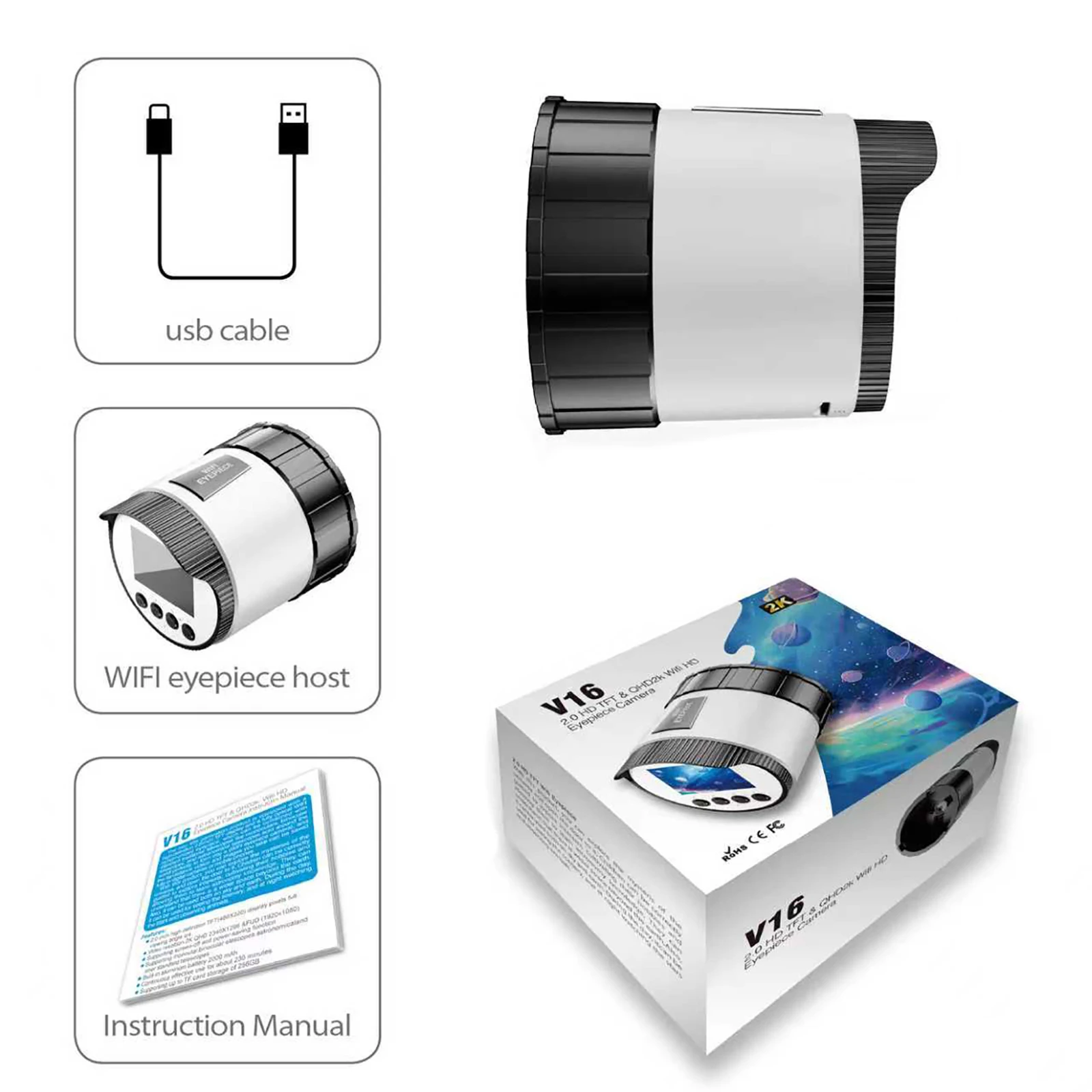 Optischer Okularrekorder mit 2K HD-Video- und WiFi-Teleskopkamera, Okular, digitales Okular für astronomisches Teleskop