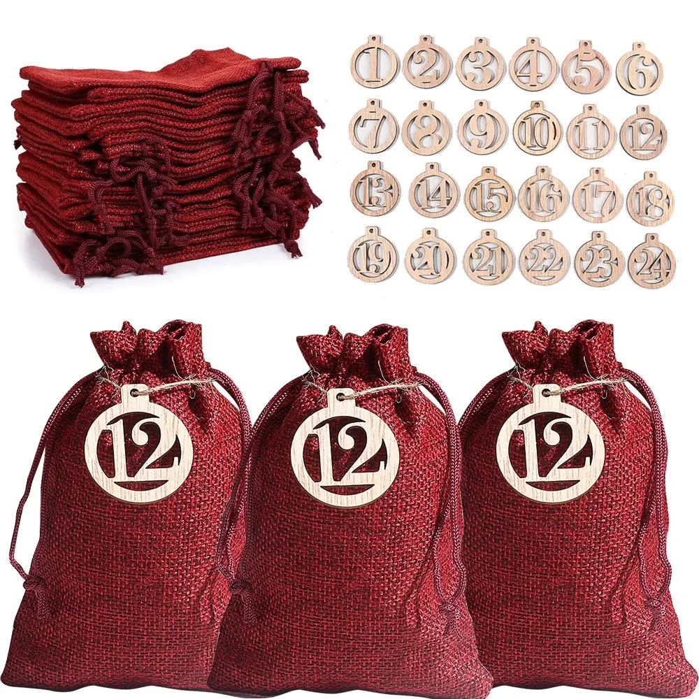 26/33/49pcs Christmas 24 Days Arrival Calendar Christmas Countdown, Drawstring Gift Bag, Used for DIY Christmas Accessories