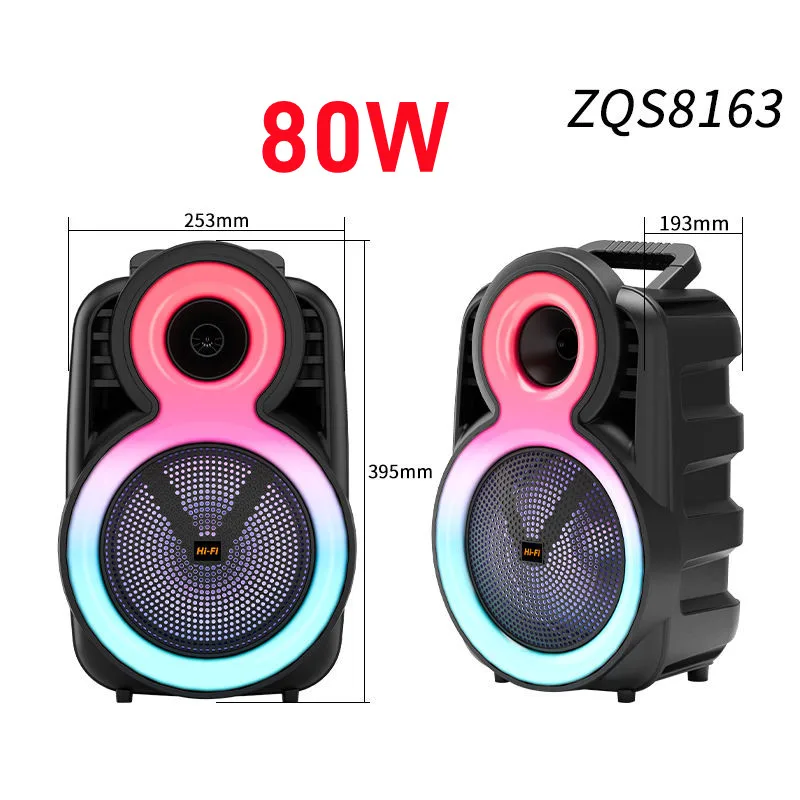 

8 Inch Flame Lamp Outdoor Audio Karaoke Partybox RGB 80W Bluetooth Speaker Colorful LED Light with Mic Remote Subwoofer FM