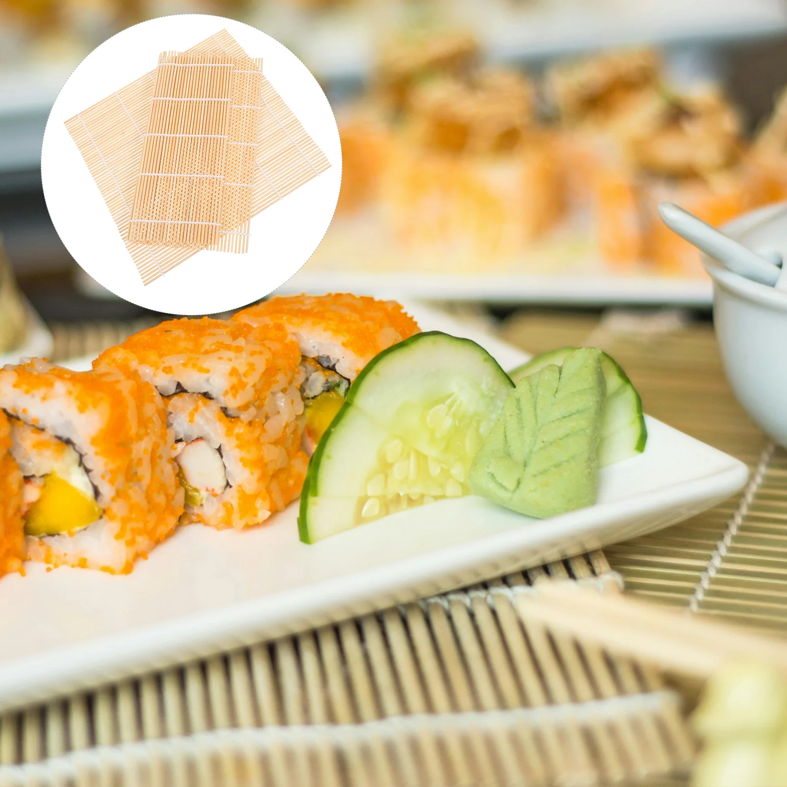 

2 Pcs Sushi Bamboo Roll Pad Weaving Products Variety Table Mat Anti-scald Rice Paddle Place Mats