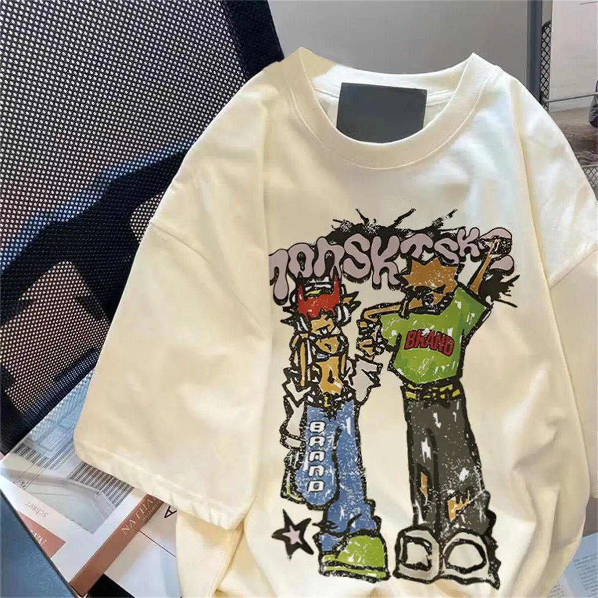 

cotton new design hip-hop character printed short-sleeved mens Korean style versatile ins trendy brand t-shirt for women y2k ins