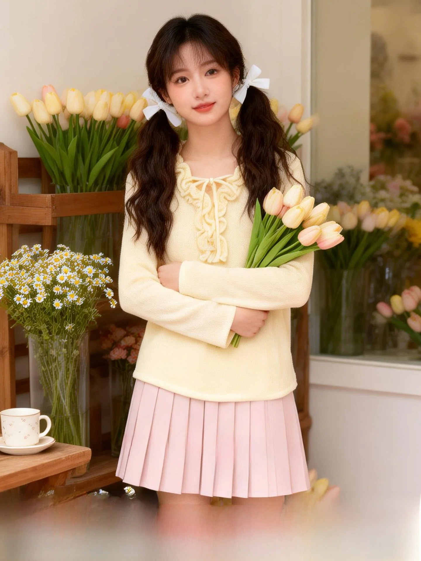 

Sweet Style Long Sleeve Knitted Top Women's plus Size Spring New Design Lotus Leaf Casual Fashion Polyester Nylon Acryli...