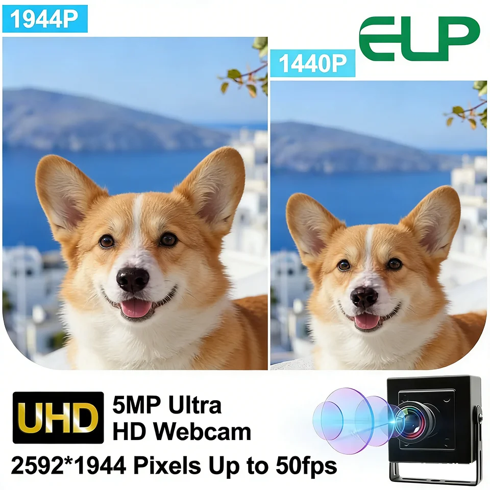 ELP Global Shutter USB Camera Module 5MP 50FPS Mini Lightburn Camera with Wide Angle for Sports Motion Detection, PC, Laptop