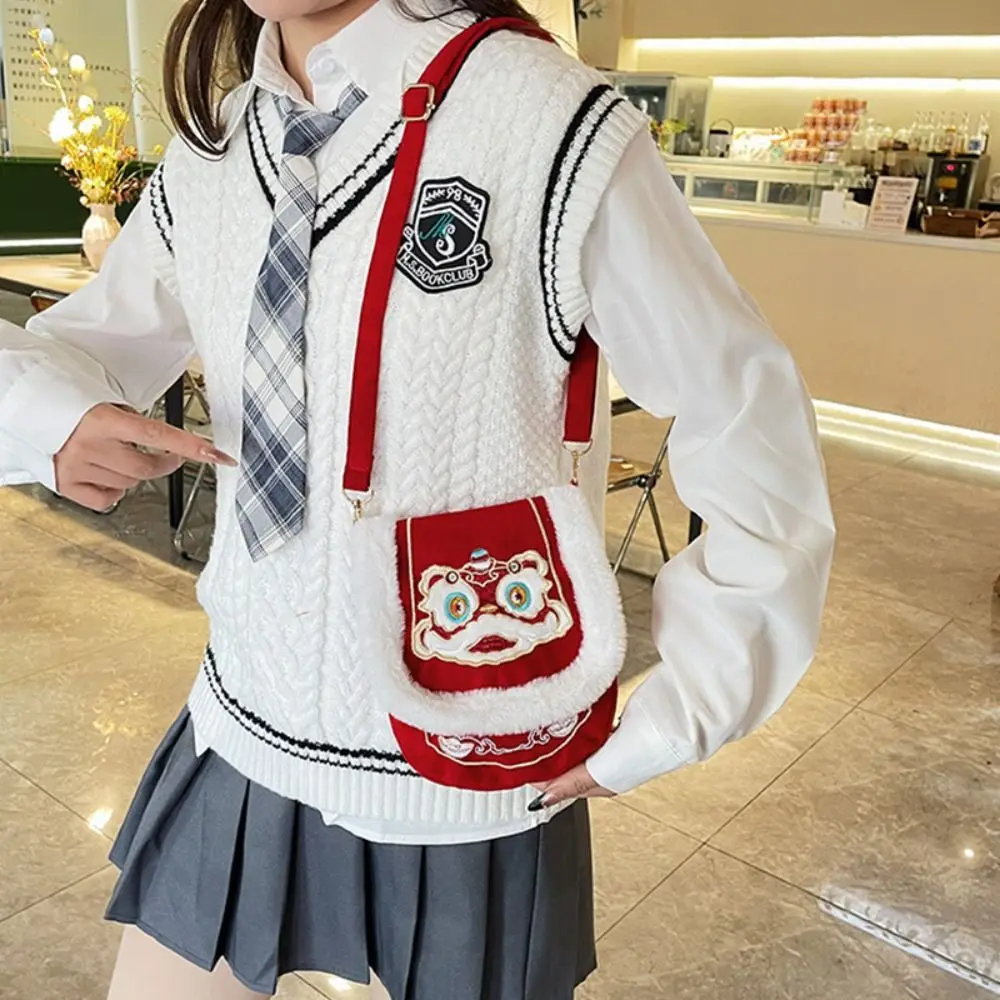 

Lion Dance Money Packing Bag Embroidery Chinese Style Crossbody Bag Lucky Money Hongbao Children's Money Bag Kids Gift