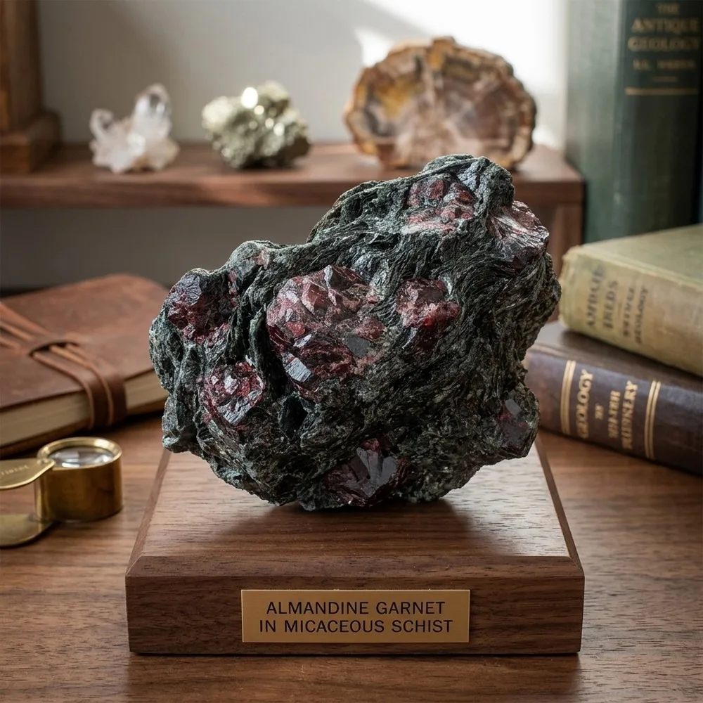 Raw Natural Garnet in Astrophyllite, Meditation Crystal, Reiki Stone for Magic Decor, Authentic Healing Gemstone