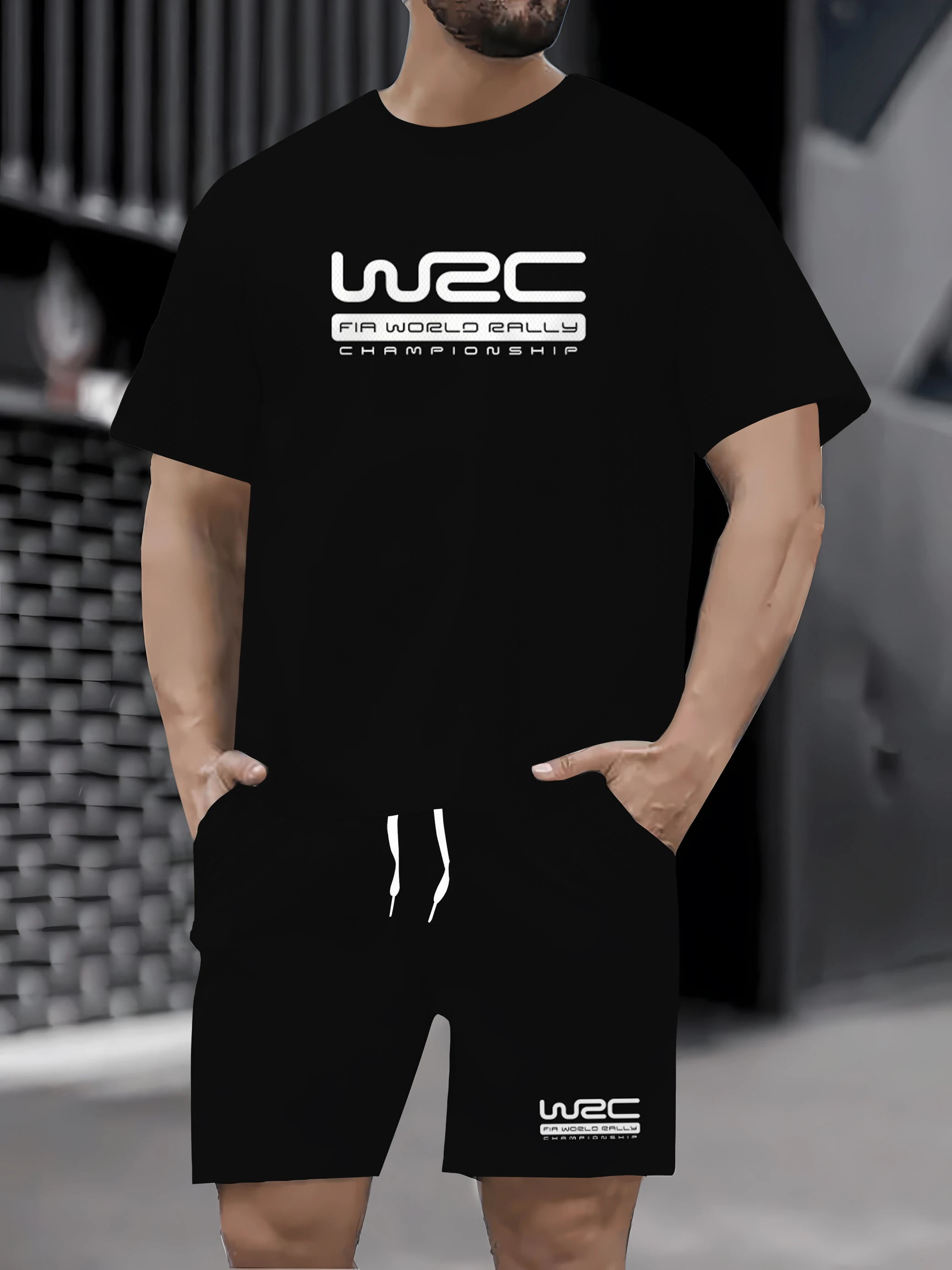 

Conjunto de duas peças de camiseta de verão masculina com impressão de padrão de alta definição, roupas esportivas casuais de ma