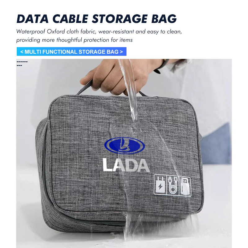 Digital Storage Bag Data Cable Organizer Portable Waterproof For Lada Kalina Largus Priora Xray Granta Largus Samara 2110