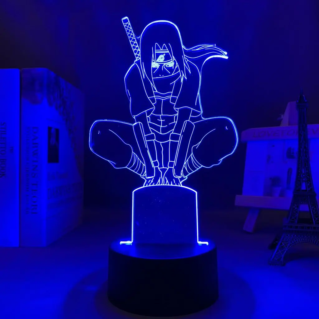 NARUTO Itachi Uchiha Anime Cartoon Cute Acrylic Glow Stand Figure 2D Bedroom Atmosphere Night Light Desktop Decoration Gift view 5
