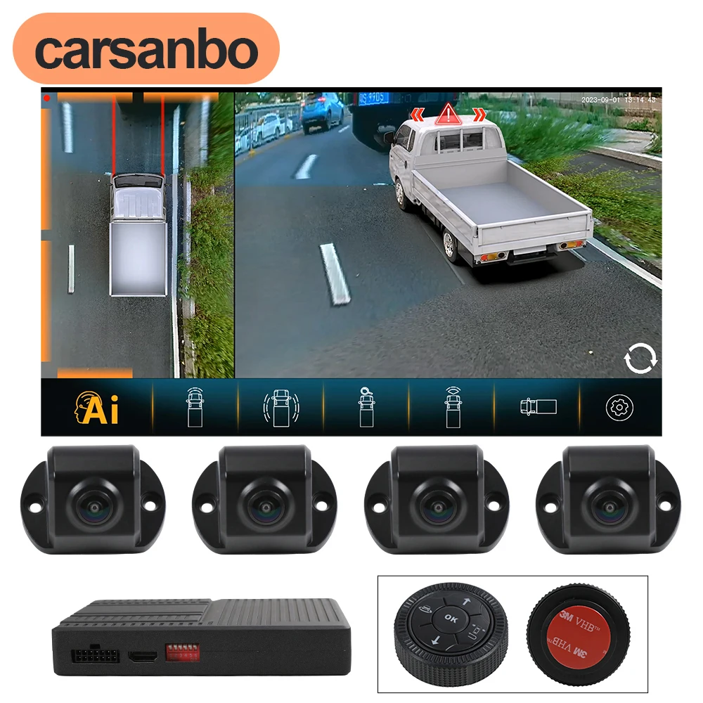 Carsanbo Car Camera Universal Front+Rear+Left+Right 4 Cameras Ai 360° Surround View Bird View Panoramic 3D System DVR HD 1080P
