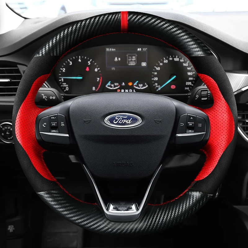 Niestandardowy pokrowiec na kierownicę samochodową DIY w 100% pasujący do Ford Focus 4 2019 2020 Fiesta 17-19 Tourneo 2018 2019 New Focus Akcesoria samochodowe
