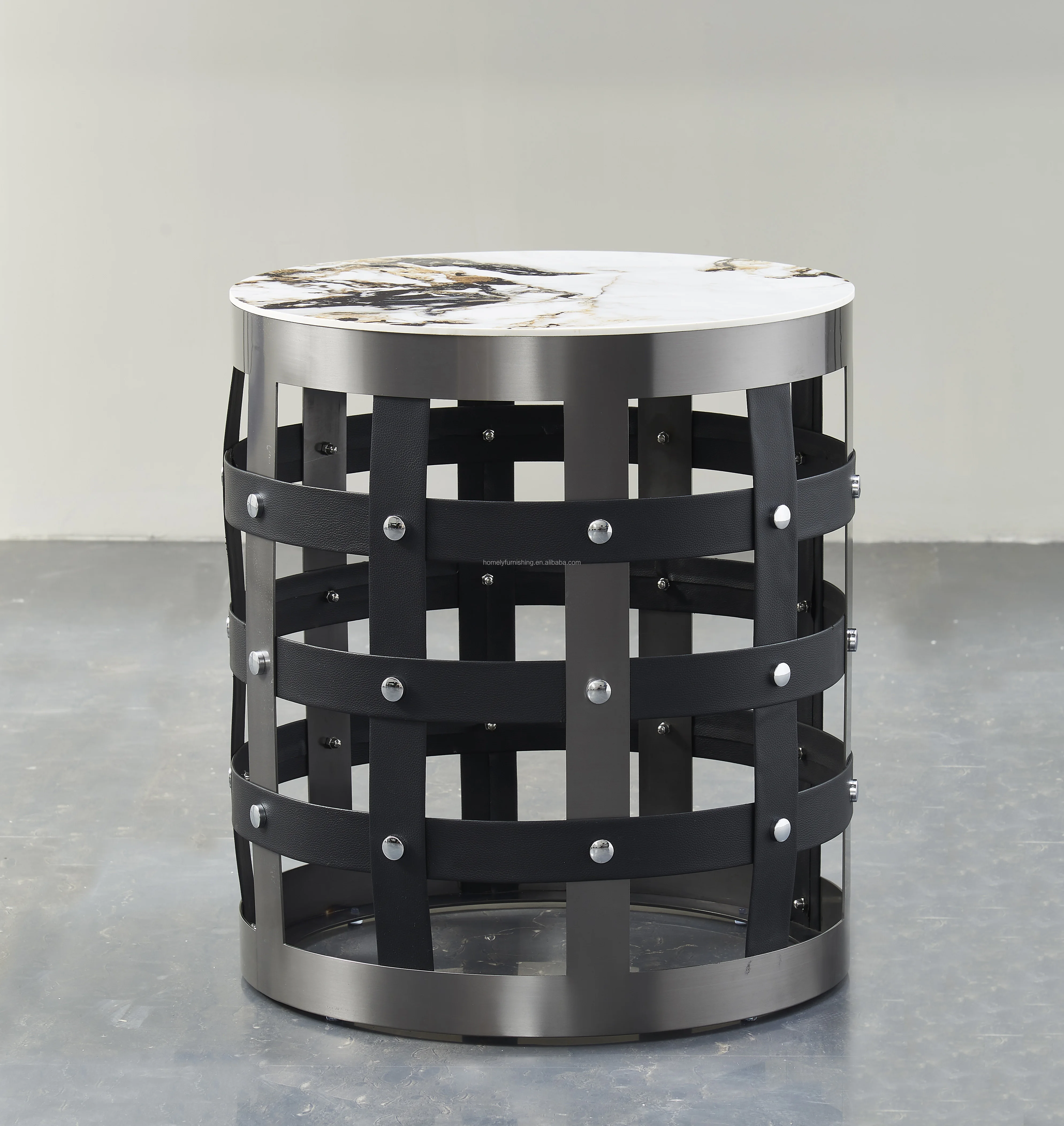 Moderner Edelstahl-Corner-Tisch mit Riemen Azier Fähigem Keramik-Sofa-Beistell Tisch Couch Tische For Wohnzimmer Möbel