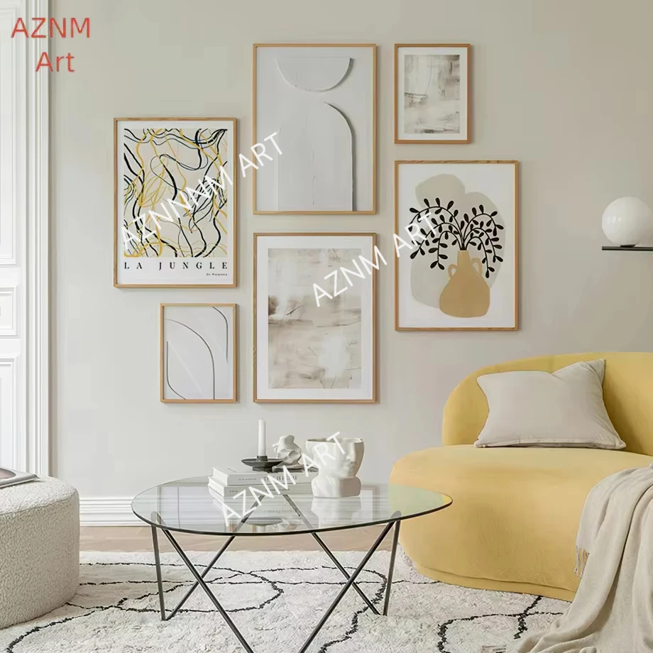 Boho Abstrakte Linien Geometrische Blätter Moderne Poster Leinwanddruck Wandkunst Bild für Wohnzimmer Inneneinrichtung Heimdekoration