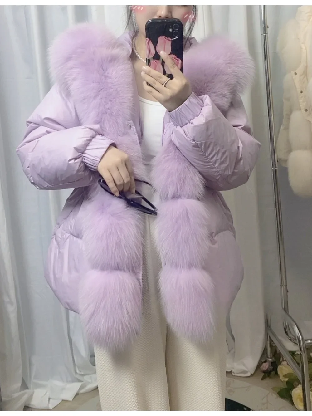 

White Goose Down Jacket New Winter Long Hooded Puffer Jacket Women Warm Thickened Real Fox Fur Collar Waterproof Parkas