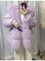 White Goose Down Jacket New Winter Long Hooded Puffer Jacket Women Warm Thickened Real Fox Fur Collar Waterproof Parkas