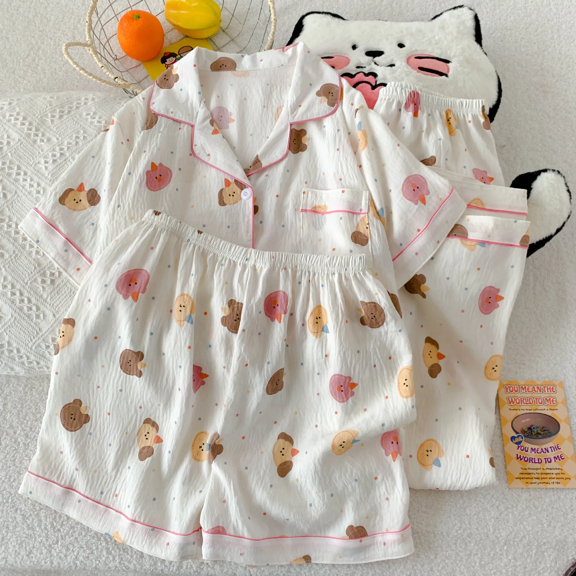 夏パジャマ女性のミッキーマウスかわいいプリント半袖パジャマホーム服学生かわいい漫画部屋着セット 2 個