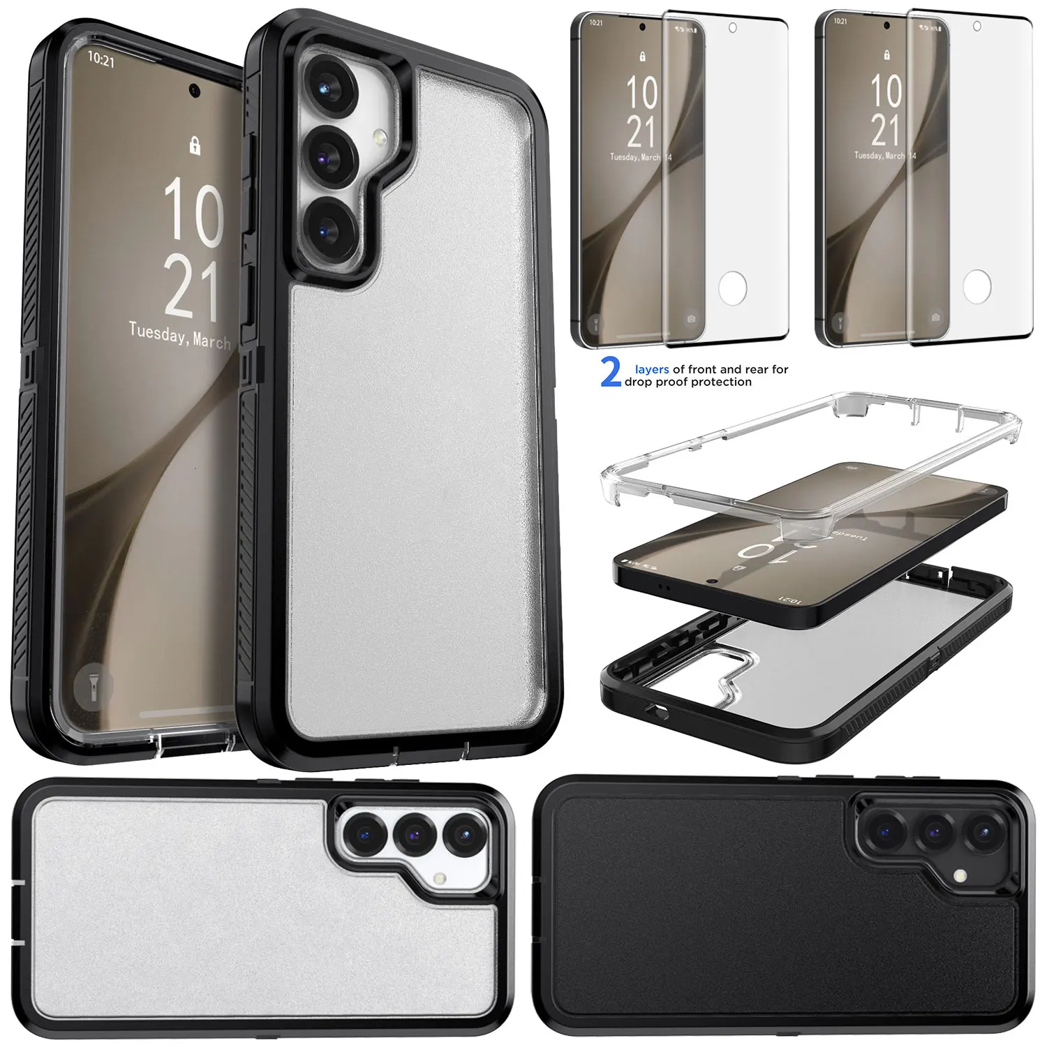 

Для Samsung Galaxy S24 Ultra/S24 Plus/S24 противоударный чехол двухслойный чехол с 2 прозрачными защитными пленками из закаленного стекла