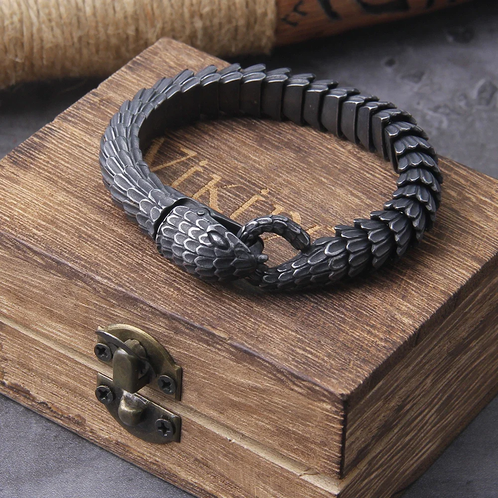 Pulsera de cadena de serpiente negra de acero inoxidable 316L para hombre y mujer, brazalete gótico de Hip Hop, regalo de joyería Vintage, venta al por mayor