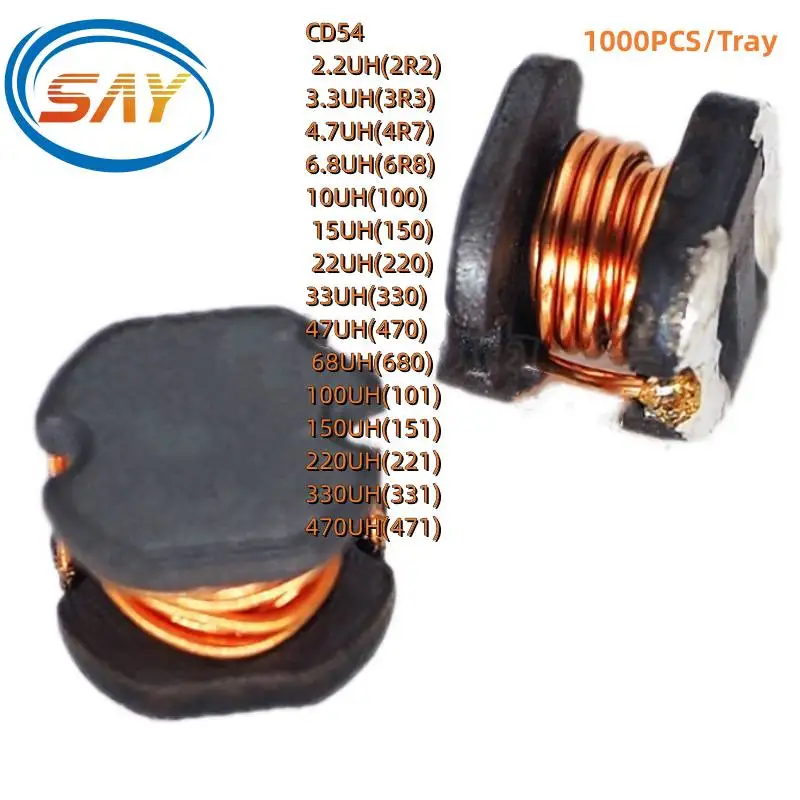 1000PCS CD54 Power Inductor 2.2/3.3/4.7/6.8/10/15/22/47/100/150/220/330/470UH SMD Inductance Copper Core