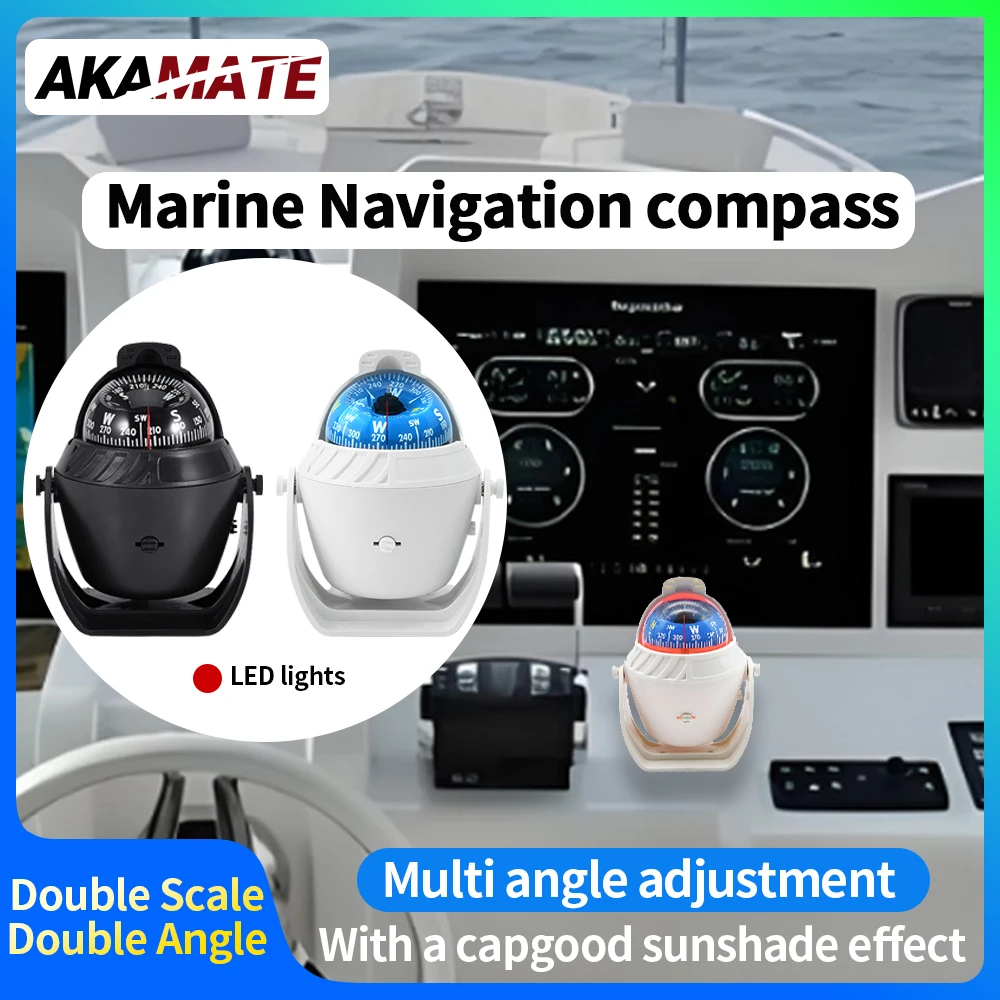 

Ball Shaped Navigation Compass with LED Dial Sea Pivoting Marine Boat Compass Splashproof Electronic Compass for RV Yacht Hiking