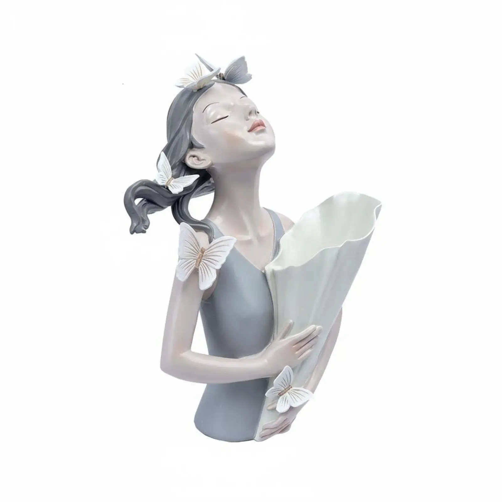 Creative Butterfly Resin Vase Luxury Flower Holder Sculpted Girl Statue for Modern Office Decoration and Interior Accents